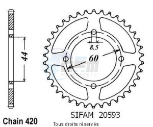 Product image: Sifam - 20593CZ42 - Chain wheel rear Dt 50 Mx 81-85 Ty 50 78-80 Type 420/Z42 
