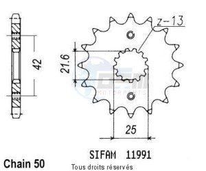 Product image: Sifam - 11991CZ16 - Sprocket Gpz 550 Unitrack 84-86   11991cz   16 teeth   TYPE : 530 