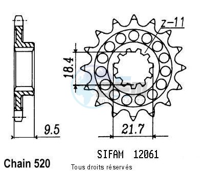 Product image: Sifam - 12061CZ14 - Sprocket Honda 250 Cr 1986/1987 12061cz   14 teeth   TYPE : 520  0