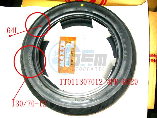 Product image: Sym - 1T011307012-4PR-6029 - RR.TUBELESS TIRE 6029 64L  0