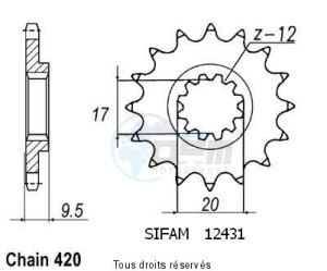 Product image: Sifam - 12431CZ12 - Sprocket KTM 60/65 Left  98-02   12431cz   12 teeth   TYPE : 420 