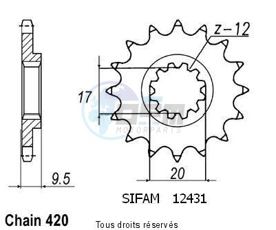 Product image: Sifam - 12431CZ12 - Sprocket KTM 60/65 Left  98-02   12431cz   12 teeth   TYPE : 420  0