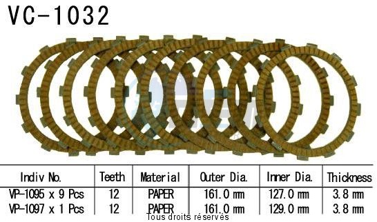 Product image: Kyoto - VC1032 - Clutch Plate kit complete Gl1500 Se Gold Wind 90-00    0