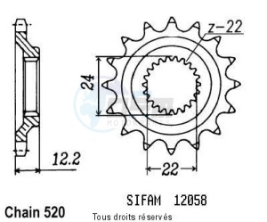 Product image: Sifam - 12058CZ16 - Sprocket 350 Etx Tuareg Wind 88-   12058cz   16 teeth   TYPE : 520 