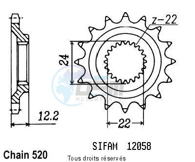 Product image: Sifam - 12058CZ16 - Sprocket 350 Etx Tuareg Wind 88-   12058cz   16 teeth   TYPE : 520  0