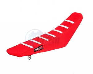 Product image: Crossx - M111-3RRW - Saddle Cover HONDA CRF 450 2002-2004 TOP RED- SIDE RED-STRIPES WHITE (M111-3RRW) 