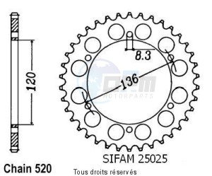Product image: Sifam - 25025CZ41 - Chain wheel rear Tzr 250 87-93   Type 520/Z41 