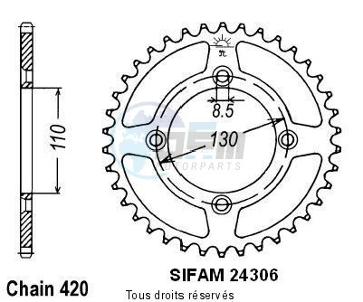 Product image: Sifam - 24306AZ50 - Chain wheel rear Honda 80/85 Cr 1986-2004 Type 420/Z50  0