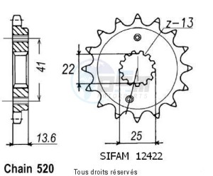 Product image: Sifam - 12422CZ14 - Sprocket Xr 650 R 00-01   12422cz   14 teeth   TYPE : 520 