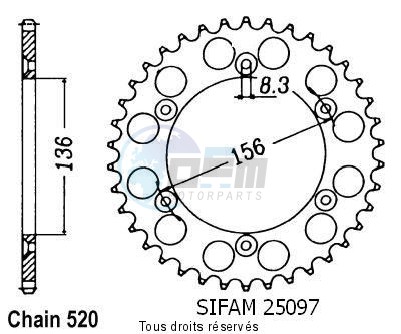 Product image: Sifam - 25097AZ43 - Chain wheel rear Husqvarna - Gas Gas 125/250/510/610 1990-2004 Type 520/Z43  0