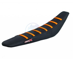 Product image: Crossx - M518-3BBO - Saddle Cover KTM SXF 250-450 16-18  SX 125-150 16-18 SX 250 17-18 EXC 17-19 TOP BLACK- SIDE BLACK-STRIPES ORANJE (M518-3BBO) 