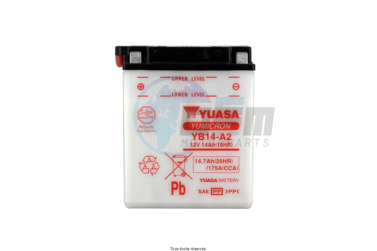 Product image: Yuasa - 812149 - Battery Yb14-a2 L 135mm  W 91mm  H 167mm 12v 14ah  1