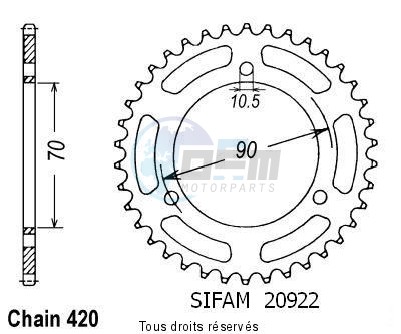 Product image: Sifam - 20922CZ45 - Chain wheel rear Mtx 80 S 80-82   Type 420/Z45  0