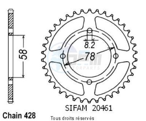 Product image: Sifam - 20461CZ50 - Chain wheel rear 125 Gt 74-81   Type 428/Z50 