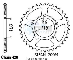 Product image: Sifam - 20464AZ44 - Chain wheel rear Kawasaki 60 Kx 1985-2001 Type 420/Z44 Alu 