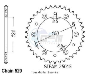 Product image: Sifam - 25015CZ49 - Chain wheel rear Kawasaki 125/250 Kx 1983-2007 Type 520/Z49 