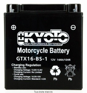 Product image: Kyoto - 712166 - Battery Ytx16-bs-1- Ss Entr. Acid L 150mm  W 87mm  H 161mm 12v 14ah Acid 0,81l 