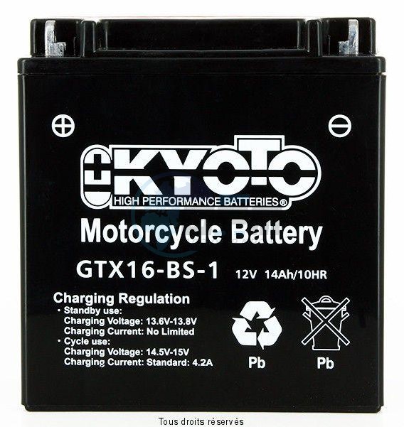 Product image: Kyoto - 712166 - Battery Ytx16-bs-1- Ss Entr. Acid L 150mm  W 87mm  H 161mm 12v 14ah Acid 0,81l  0