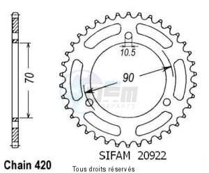 Product image: Sifam - 20922CZ36 - Chain wheel rear Mbx 80 F 83-87   Type 420/Z36 
