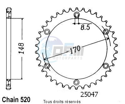 Product image: Sifam - 25047CZ42 - Chain wheel rear Dr 600 S 85-89 Dr 650 Djebel 90-95 Cagiva 350/500 T4  0