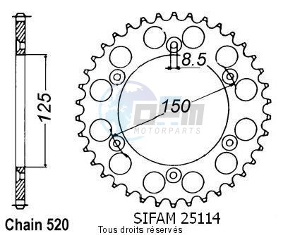 Product image: Sifam - 25114AZ45 - Chain wheel rear KTM Alu 125/250/600 1990-2004 Type 520/Z45  0