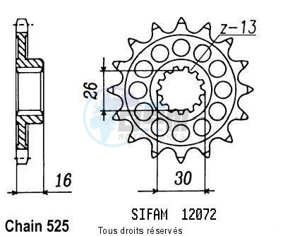 Product image: Sifam - 12072CZ16 - Sprocket Rc30 Vfr 750 R 89-92   12072cz   16 teeth   TYPE : 525  0