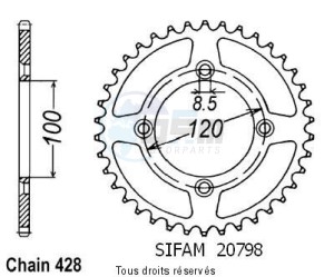 Product image: Sifam - 20798CZ47 - Chain wheel rear Suzuki Yamaha 80/85 Yz/Rm 1993-2008 Type 428/Z47 