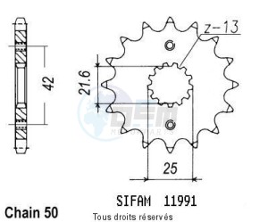 Product image: Sifam - 11991CZ15 - Sprocket Gpx 600 R 88-97 Gpz 600 R 85-89 11991cz   15 teeth   TYPE : 530 
