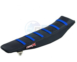 Product image: Crossx - M416-3BBBL - Saddle Cover YAMAHA YZ 125 02-20 YZ 250 02-20 TOP BLACK- SIDE BLACK-STRIPES BLUE (M416-3BBBL) 