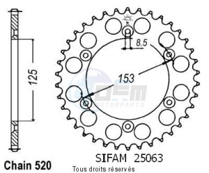 Product image: Sifam - 25063AZ45 - Chain wheel rear Honda 125/250/500 Cr Type 520/Z45 