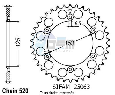 Product image: Sifam - 25063AZ45 - Chain wheel rear Honda 125/250/500 Cr Type 520/Z45  0