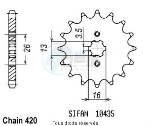 Product image: Sifam - 10435CZ12 - Sprocket Ts 50 Er Vitesse 80-85 Rd 50 Mx 79-88 10435cz   12 teeth   TYPE : 420 