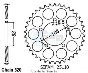 Product image: Sifam - 25110CZ40 - Chain wheel rear 125 Pegaso 89-98   Type 520/Z40 