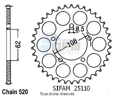Product image: Sifam - 25110CZ40 - Chain wheel rear 125 Pegaso 89-98   Type 520/Z40  0