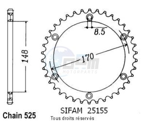 Product image: Sifam - 25155CZ47 - Chain wheel rear Dr 800 S 94-96   Type 525/Z47 
