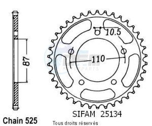 Product image: Sifam - 25134CZ47 - Chain wheel rear Gsf 400 Bandit 90-92   Type 525/Z47 