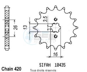 Product image: Sifam - 10435CZ15 - Sprocket Rd 50 Mx 81-82   10435cz   15 teeth   TYPE : 420 