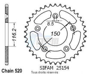 Product image: Sifam - 25154CZ42 - Chain wheel rear 250 Rs 95-99   Type 520/Z42 