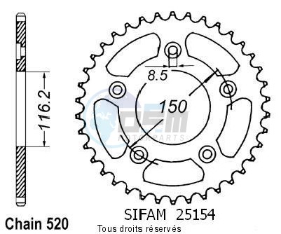 Product image: Sifam - 25154CZ42 - Chain wheel rear 250 Rs 95-99   Type 520/Z42  0