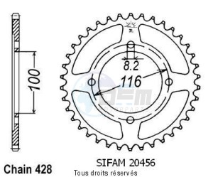 Product image: Sifam - 20456AZ54 - Chain wheel rear Kawasaki 80/85 Kx 1983-2004 Type 428/Z54 