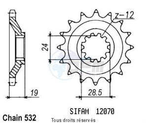 Product image: Sifam - 12070CZ17 - Sprocket Zx-10 Tomcat 88-91   12070cz   17 teeth   TYPE : 532 