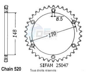 Product image: Sifam - 25047CZ48 - Chain wheel rear Dr 750 Big 89-90 Dr 800 S Big 88-90 Type 520/Z48 