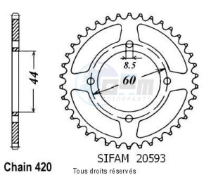 Product image: Sifam - 20593CZ38 - Chain wheel rear Dt 50 R 91-96   Type 420/Z38 