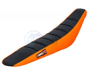 Product image: Crossx - M524-3BOB - Saddle Cover KTM SX SXF 2019-2020  EXC 2020 TOP BLACK- SIDE ORANJE-STRIPES BLACK (M524-3BOB) 