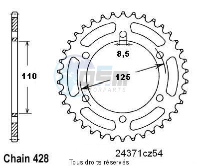 Product image: Sifam - 24371CZ54 - Chain wheel rear Beta 50 Rk6 94-98   Type 428/Z54  0