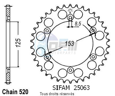 Product image: Sifam - 25063AZ50 - Chain wheel rear Honda 125/250/500 Cr Type 520/Z50  0
