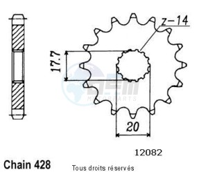 Product image: Sifam - 12082CZ14 - Sprocket Tdr/Tzr 125 94-98   12082cz   14 teeth   TYPE : 428 