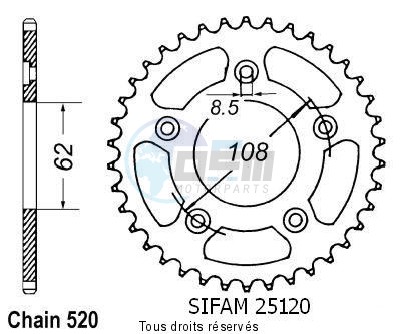 Product image: Sifam - 25120CZ40 - Chain wheel rear Aprilia 125 Rs 99   Type 520/Z40  0
