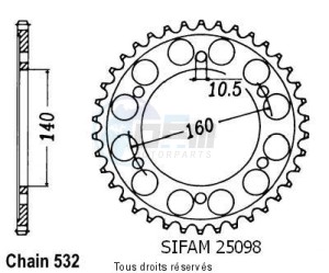 Product image: Sifam - 25098CZ45 - Chain wheel rear Zx-10 Tomcat 88-91   Type 532/Z45 