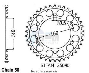 Product image: Sifam - 25040CZ49 - Chain wheel rear Gpz 900 R Ninja 84-89   Type 530/Z49 